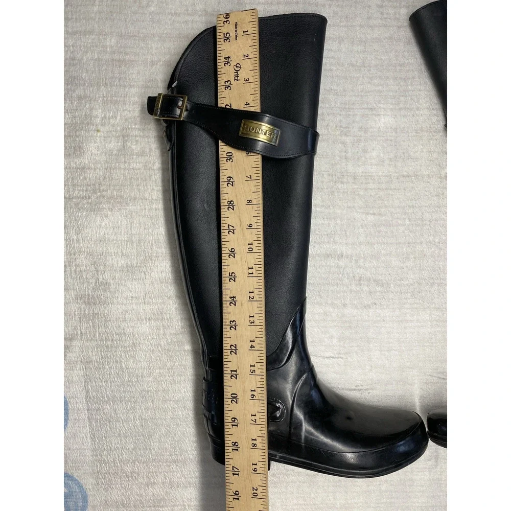 HUNTER Tall Rain Boots Women’s Size 7 Black Gloss Equestrian Waterproof Garden
